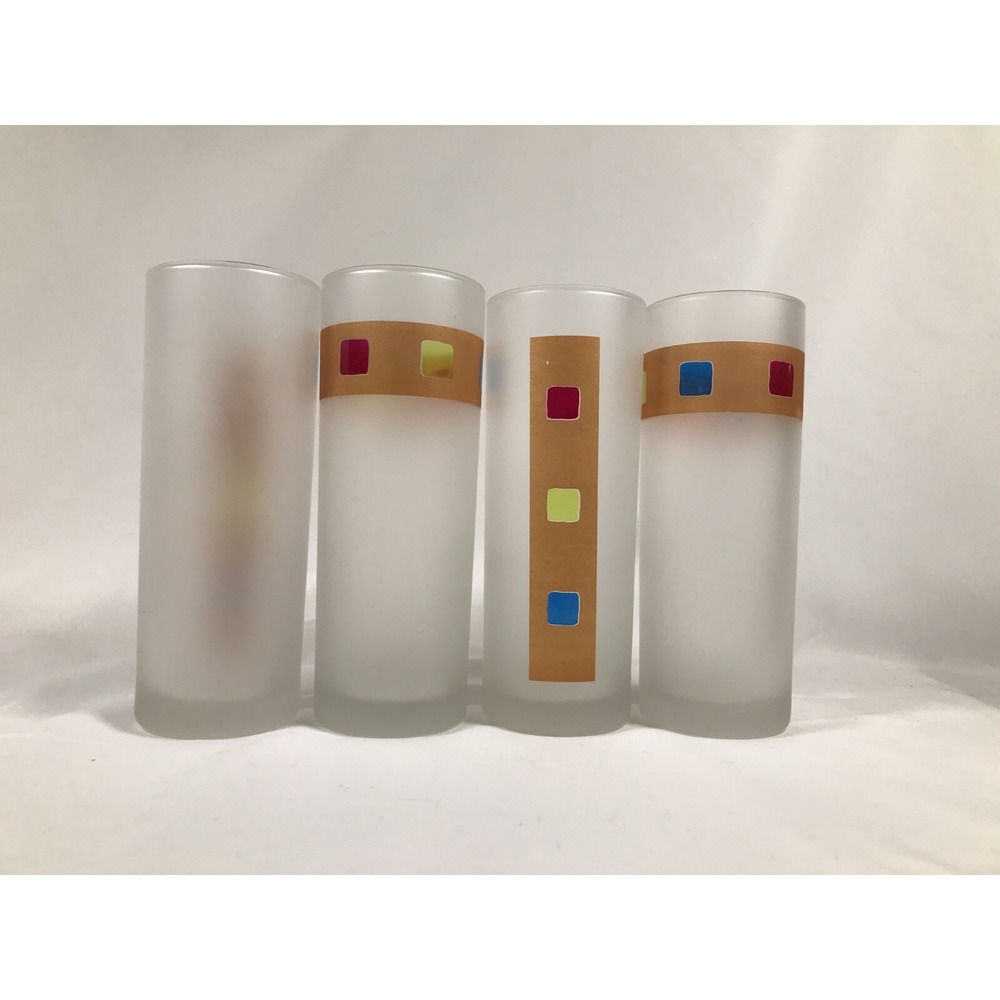 Dartington Designs MCM Color Squares 6.75in Frosted Tom Collins Glass Set‎ Of 4